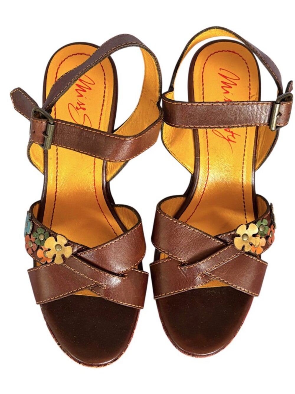 Miss Sixty, Boho Flower leather platform wedge sandals size 38, YT2K